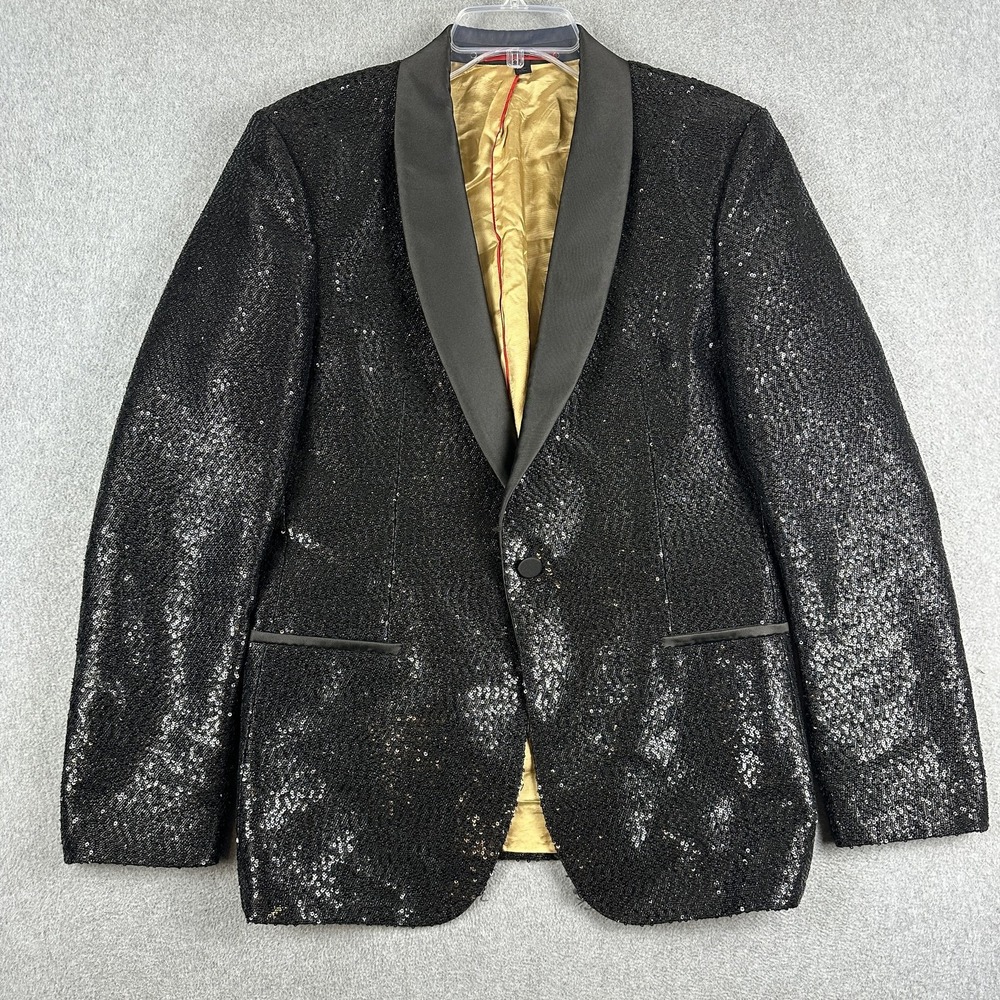 Hugo Boss Tuxedo Suit Jacket Mens 50 40R Black Sequin Shawl Lapel Slim Fit